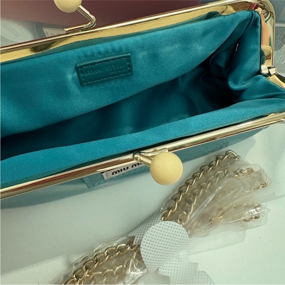 Miu Miu Turquoise Leather Kiss-Lock Crossbody Bag - Picture 7 of 9